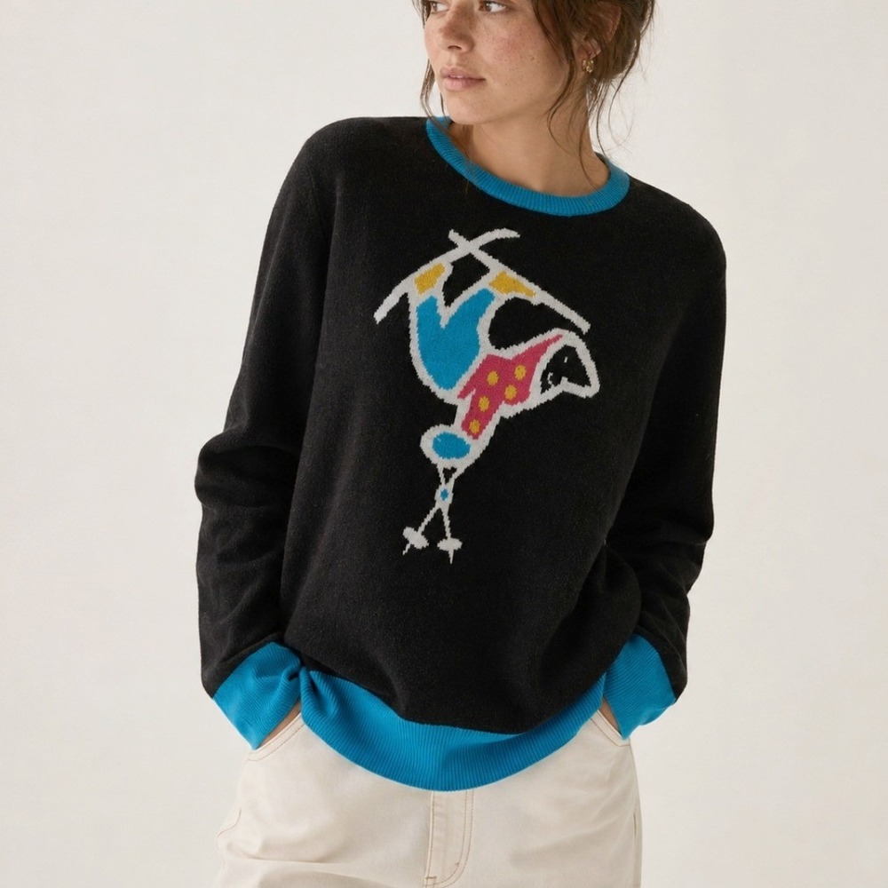Aprés Ski Crewneck Knit Sweater Top Whimsical Graphic Small Gorpcore Cabin Retro